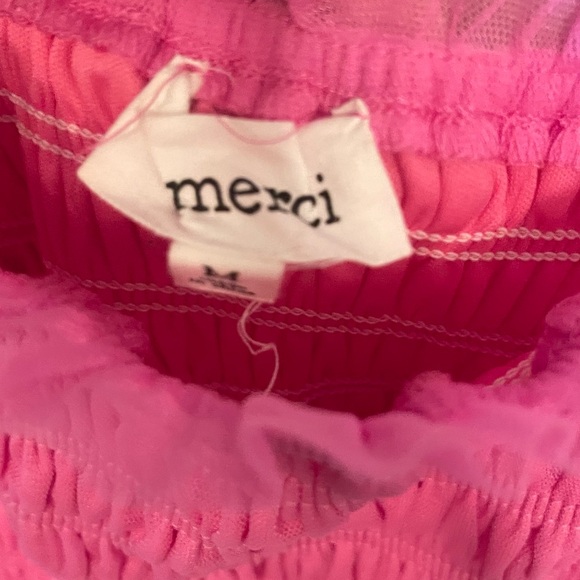 Hot pink tulle maxi with adjustable tie straps and smocked top - Picture 3 of 3